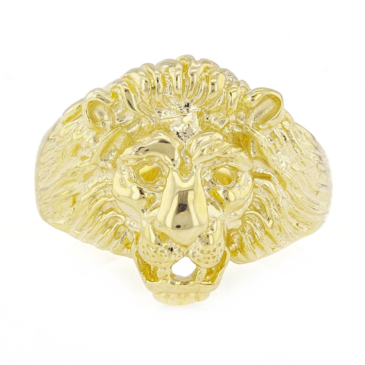Men's 14k Yellow Gold Eyes Open Lion Head Ring Sizes 7-13 Big