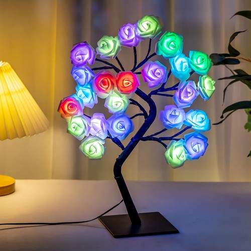 2 Pieces 18 Colors Rose Tree Lamp - Multicolor LED Rose Flower Night Light Pi... - Picture 2 of 9