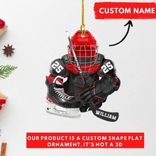 Personalized Hockey Ornament, Personalized Helmet and Gloves Hockey Flat Ornamen