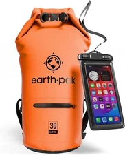 Earth Pak Waterproof Dry Bag with Zippered Pocket - 10L, Orange 