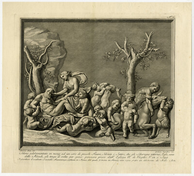 Antiker Druck-SILENUS-AEGLE-FAUN-SATYR-NYMPHE-Fedi-Vascellini-um 1781