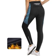 NICEWIN Women Cycling Pants Winter Thermal Fleece 4D Padded Bike Tights 3-Pocket