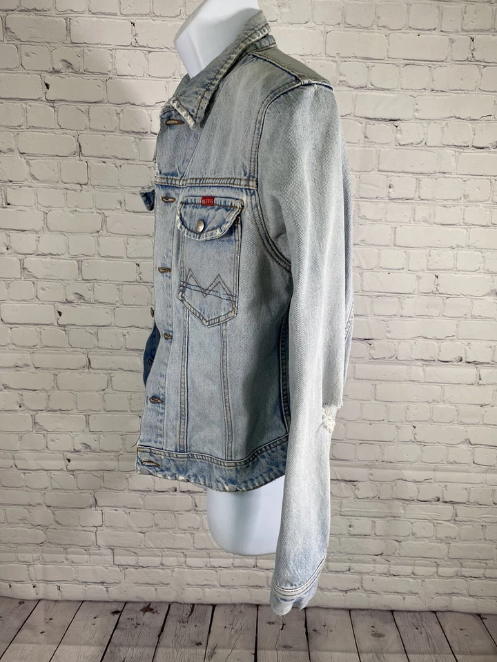 Chaqueta de mezclilla envejecida con botones azul lavado claro Big Star de colección L Foto 3 de 4