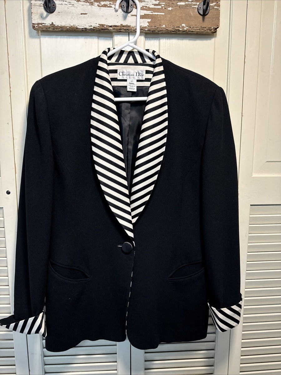 Vintage CHRISTIAN DIOR Black W/silk Stripes Lapel & Cuffs