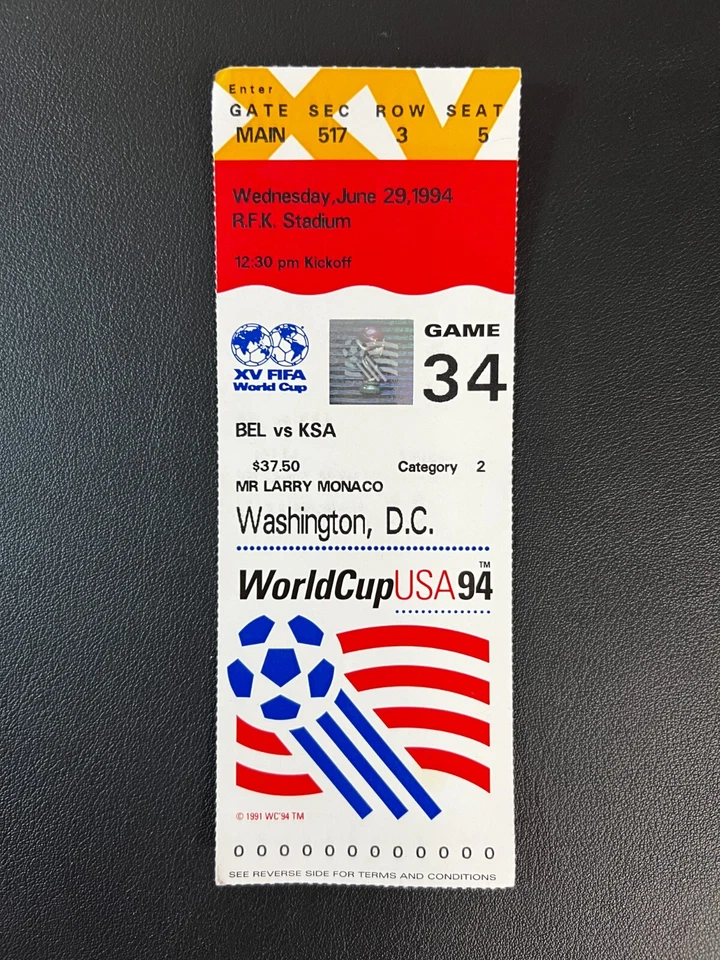 World Cup USA 1994 Set of 5 Tickets for R.F.K. Stadium Belgium Vs. Saudi Arabia - Image 3 of 4