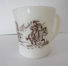Davy Crockett Fire King Over Ware Milk Glass Cup Vintage