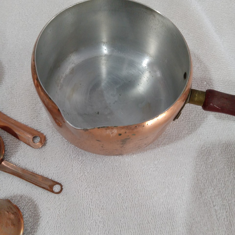6 Vintage Copper Butter Pots Small Melting Pourers Pans Pots