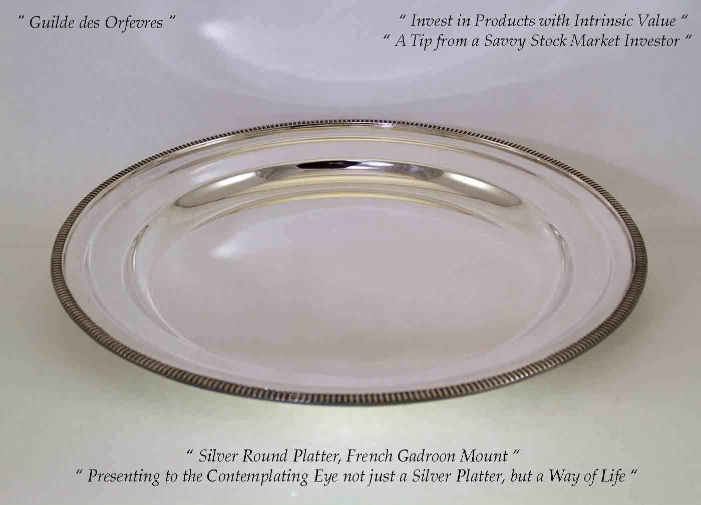 Silver Round Platter 16 in. with French Gadroon, Applied Border