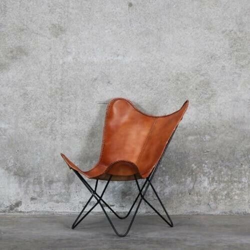 Handmade Brown Leather Butterfly Chair Living Room Office Chair ( Cover Only ) - Picture 1 of 6