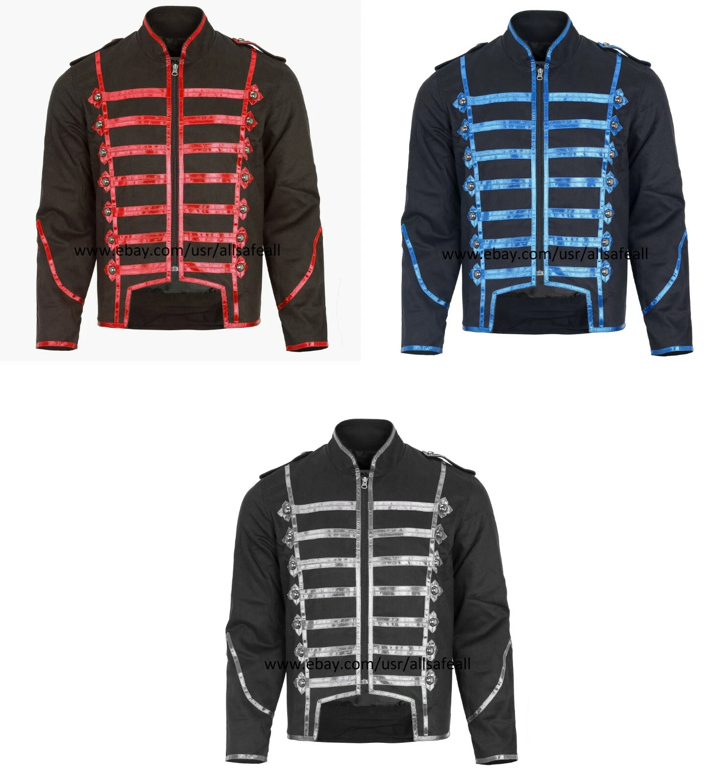 Men Military Marching Band Drummer Jacket Gothic Steampunk Style 3 Colors
