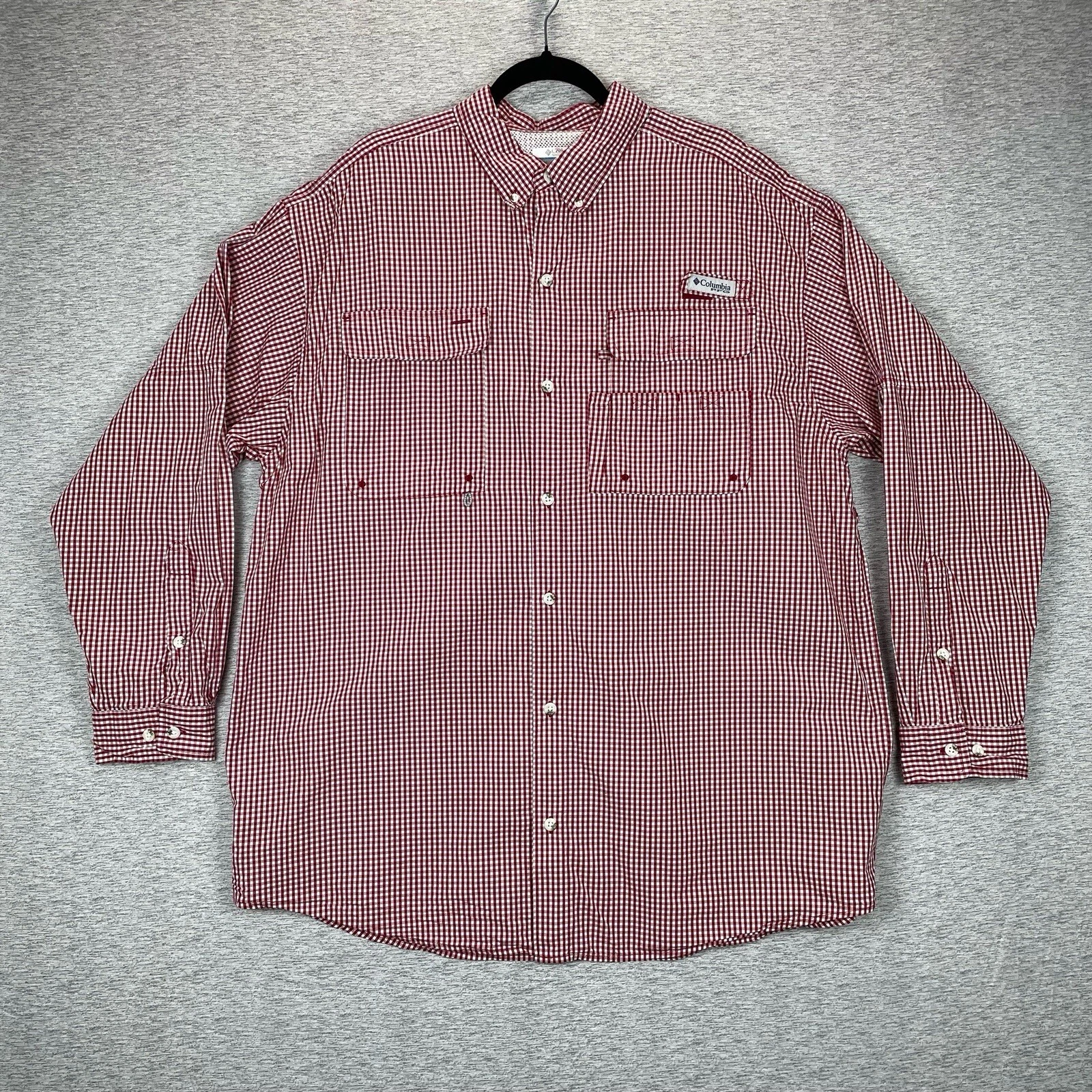 Columbia Omni-Wick Fishing Shirt Mens XL Red Plaid Check Mesh Back Vented Hiking