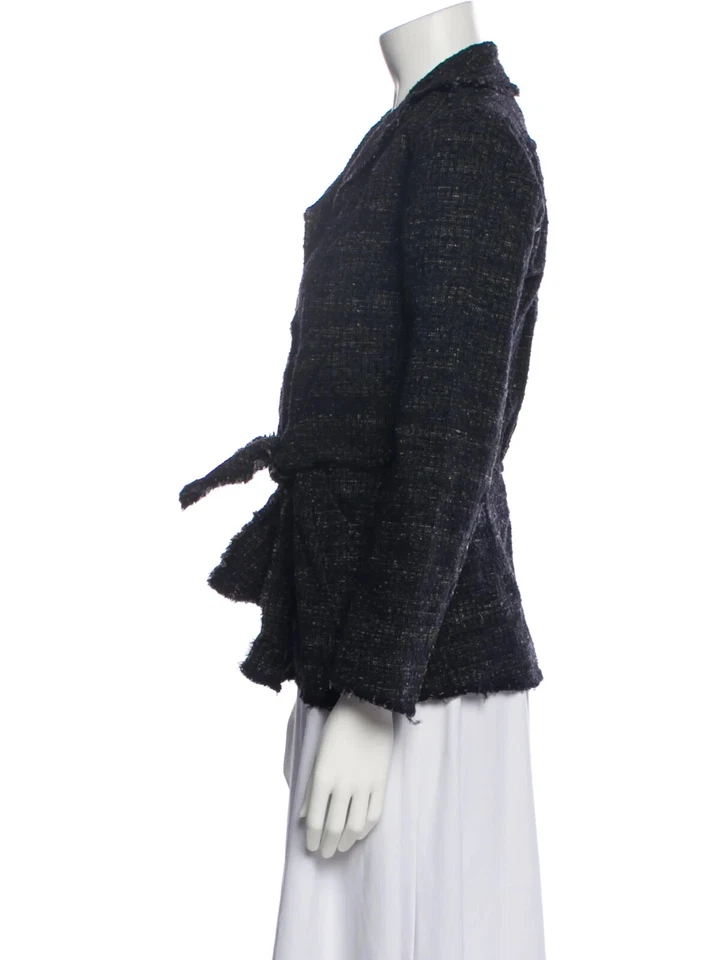 Chaqueta de Noche Alberta Ferretti Mujer Pequeña Negra Tweed Borde Crudo Borde A Presión Frontal Foto 2 de 3