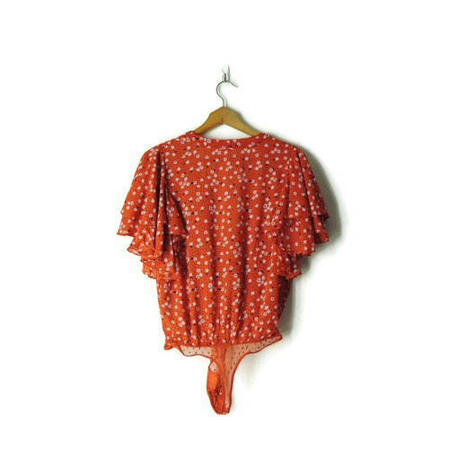 Body estampado Free People Call Me Later manga con volantes top floral malla pinzas S - Imagen 4 de 12