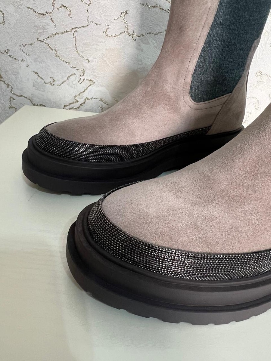 Chelsea boots BRUNELLO CUCINELLI-grey suede, contour Monili Chelsea boots BRUNELLO CUCINELLI-grey suede, contour Monili