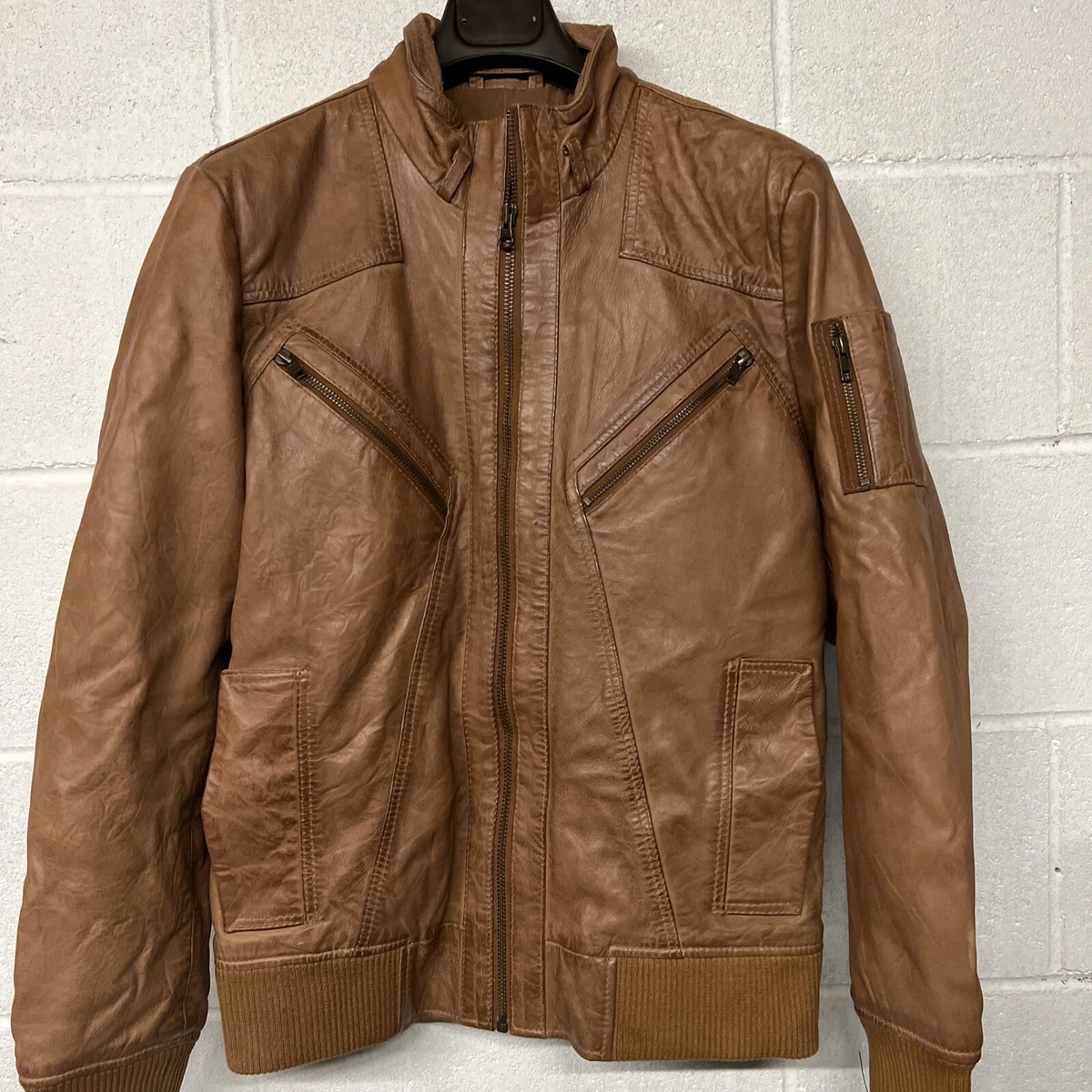 Black rivet sale distressed leather jacket