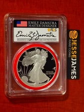 2022 S PROOF SILVER EAGLE PCGS PR70 ADVANCE RELEASE EMILY DAMSTRA SIGNED MDS