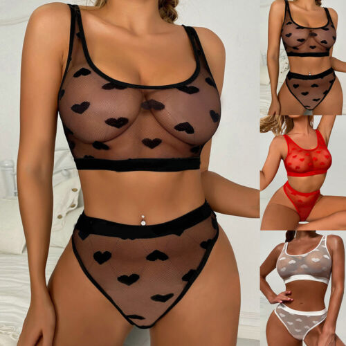 Sexy Ladies ❤️ Women Sexy See Through Mesh Bra Knickers Set Underwear Lingerie