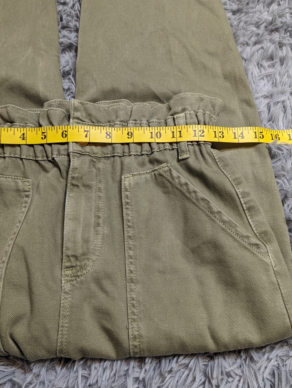 ZARA High Rise Mom Jeans Womens Size 4 Paper Bag Waist Green Denim Cropped thumbnail 5