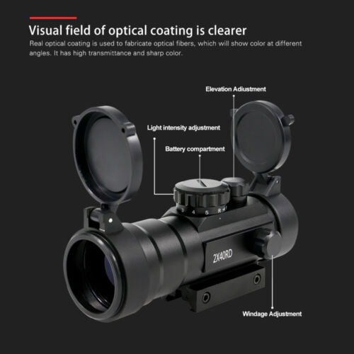 2x40 Red Green Dot Sight Scope Airsoft Fits 11/20mm Rail Air Rifle Pistol Mount - Picture 13 of 14