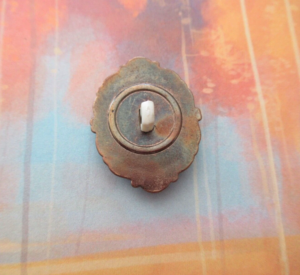 Ornated Cameo Fancy Button Vintage Floral Design, Vintage Brass Tone 1.25" H - Image 3 of 4