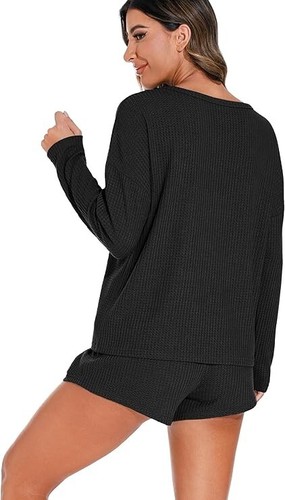 Set Pigiama Donna Waffle Maglia Salotto Set 2 Pezzi Abiti Salopette Felpa - Foto 9 di 17