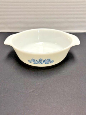 Vintage Anchor Hocking Fire King Blue Flower Casserole Dish #436 1 Qt.  READ