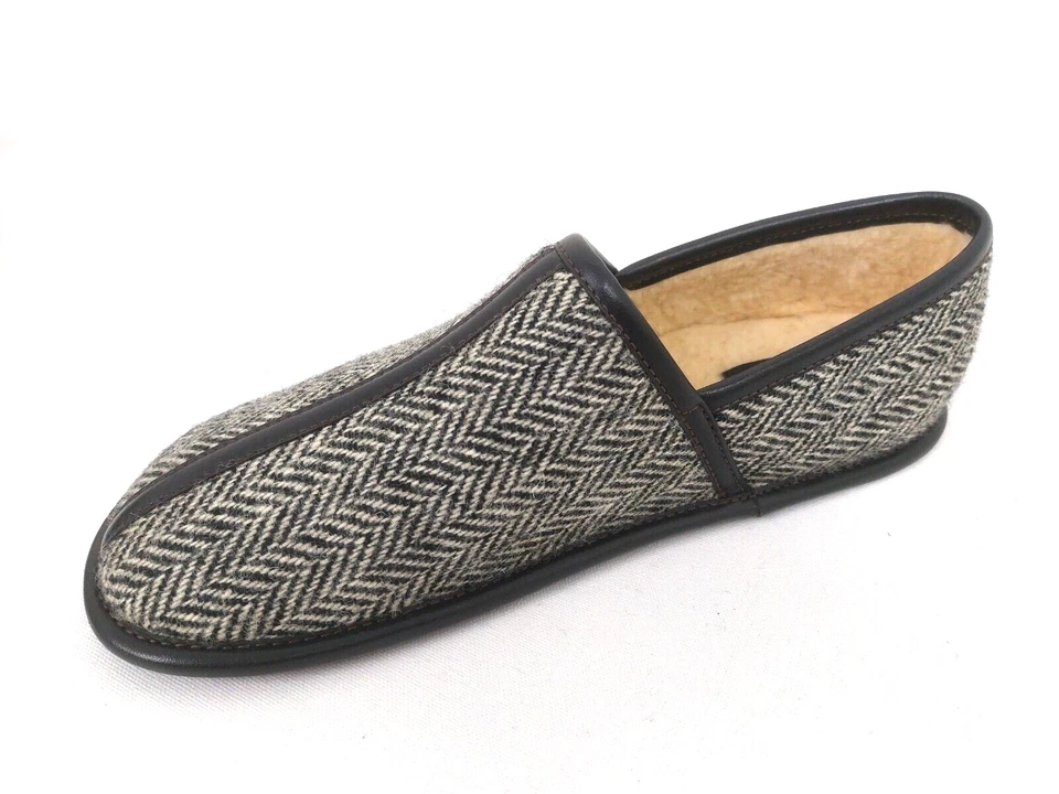 Zapatilla de campamento Ralph Lauren RRL marrón piel de oveja Harris tweed espiga 10D nueva en caja Foto 4 de 4