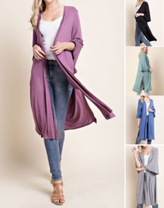Women-039-s-Basic-Open-Front-Kimono-Loose-Cardigan-Top-Long-Plain-Solid-Duster