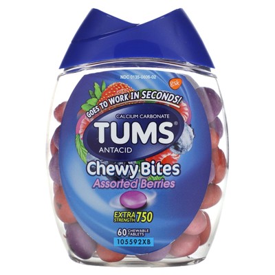 3 X Tums, Antacid, Chewy Bites, Extra Strength, Assorted Berries, 60 Chewable Ta