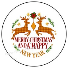 MERRY CHRISTMAS HAPPY NEW YEAR ENVELOPE SEALS LABELS STICKERS PARTY FAVORS