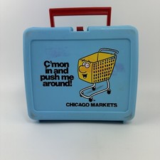 Vintage Chicago Markets Thermos Blue Advertising Lunchbox Scarce HTF Rare