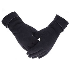 Womens Winter Gloves Touch Screen Warm Fleece Lined One Size Button - Black