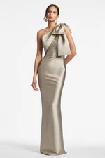 New Sachin and Babi Bonnie ASYMMETRIC One Shoulder Column Gown PEWTER Sz 14 $895