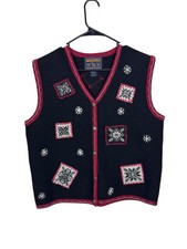 Vintage Woolrich Wool Button Front V-Neck Winter Themed Sweater Vest Size Large