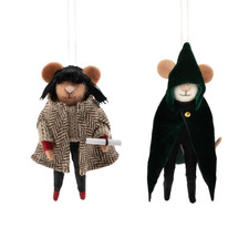 Sass & Belle Cloaked and Fringed Felt Mice Christmas Tree Decorations with Twine