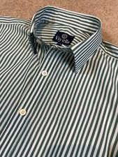 VIYELLA COUNTRY GREEN BENGAL STIPE BUTTON CUFF SHIRT 16