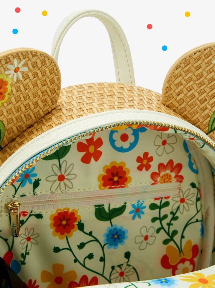 Mini Mochila Loungefly Disney Minnie Mouse Rafia Orejas Florales - Nueva con Etiquetas y Envoltura Foto 4 de 4
