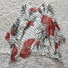 Dolce & Gabbana Floral Print Tunic Silk with Sheer Dots, Size 42, Women's U7009