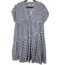 NEW Anthropologie M 11 1 TYLHO Navy Blue Gingham Check Swing Dress Cottage