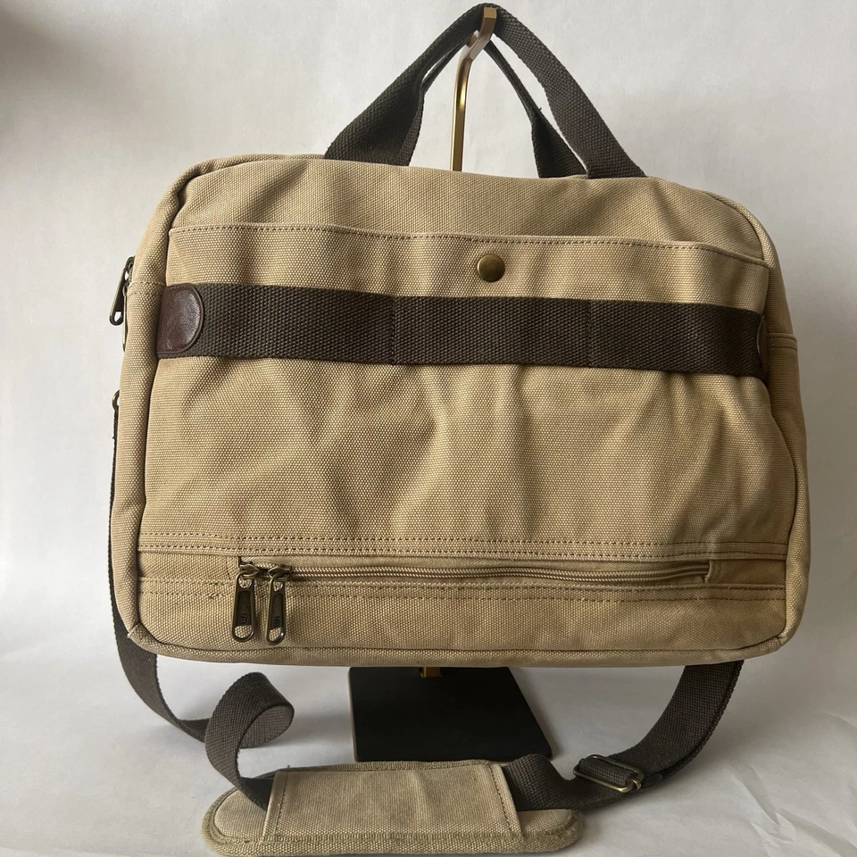 Tommy Bahama Khaki Canvas Briefcase Laptop Messenger La Jolla Rucksack - Image 4 of 4