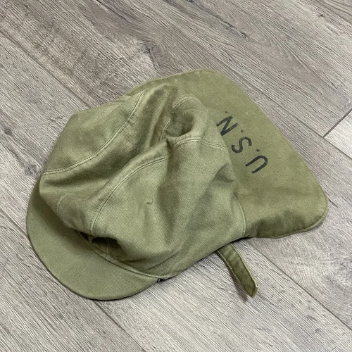 Military U.S. Navy USN Hat Cap 7.25 WWII Era Wool Lined Neck Flap NXSx 83069 Vtg
