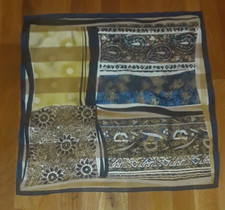 Adrienne Vittadini Blue Gold Paisley Floral Sheer 100 Silk Square Scarf 20"