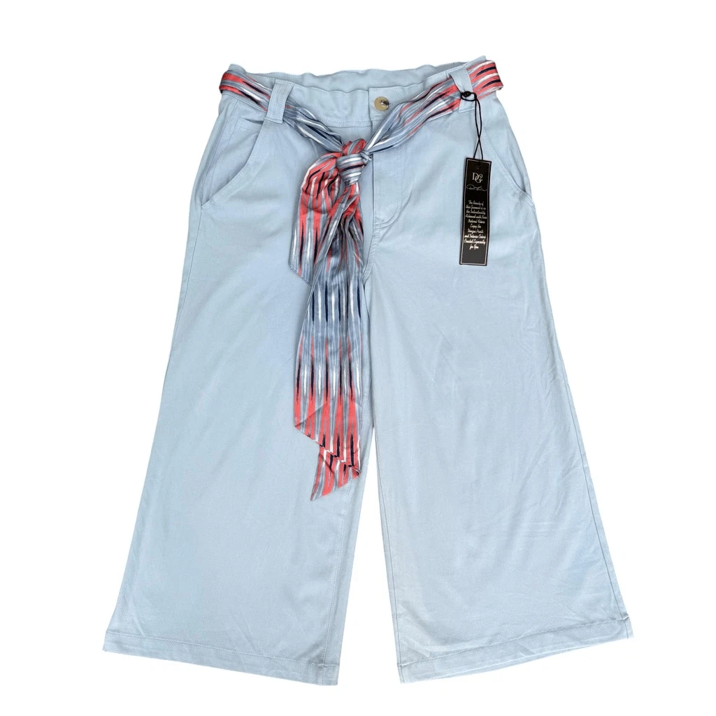DG2 Diane Gilman Cabana Pants Baby Blue Knit Wide Leg Crop Belted Sz 10P NWT
