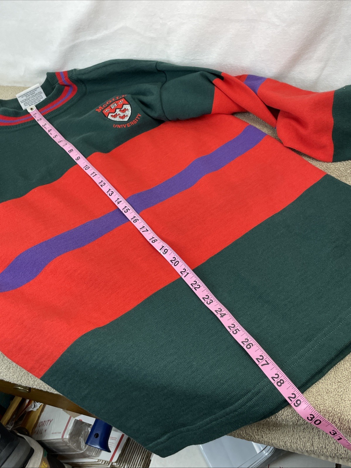 Barbarian Rugby Shirt McGill University Red/Green/Purple Striped Mock Neck Sz M