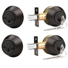 Probrico 2 Pack Oil Rubbed Bronze Double Cylinder Deadbolt Lock, Round Keyed