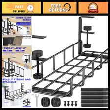 Under Desk Cable Management Tray - No Drill Steel Organizer, Black, Easy Install