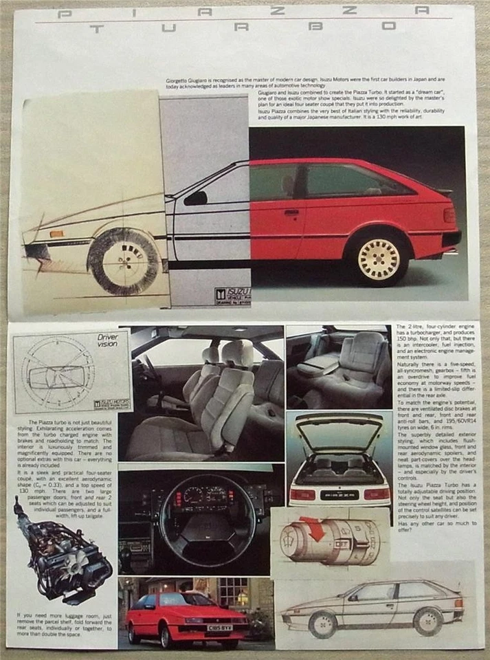 ISUZU PIAZZA TURBO Car Sales Brochure Oct 1985 - Image 2 of 3