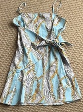 Show Me Your MuMu Blue and Gold Ruffled Wrap Dress XL