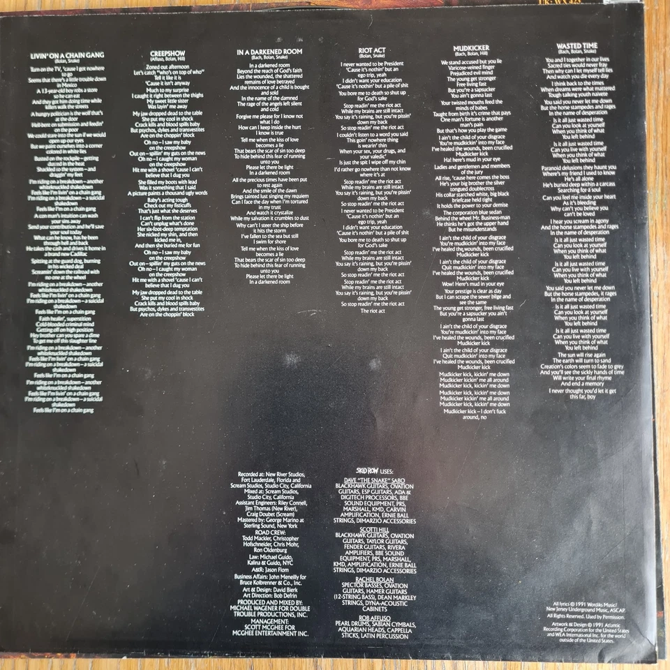 Skid Row – Slave to the Grind – Original UK Pressing – Vinyl NM / Sleeve VG+ - Image 4 of 4