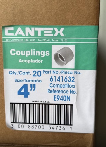 Cantex 4” PVC Couplings, 20 PACK, schedule-40.